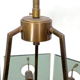 Gino Paroldo, modernist brass and smoked glass chandelier, Italy 1960s