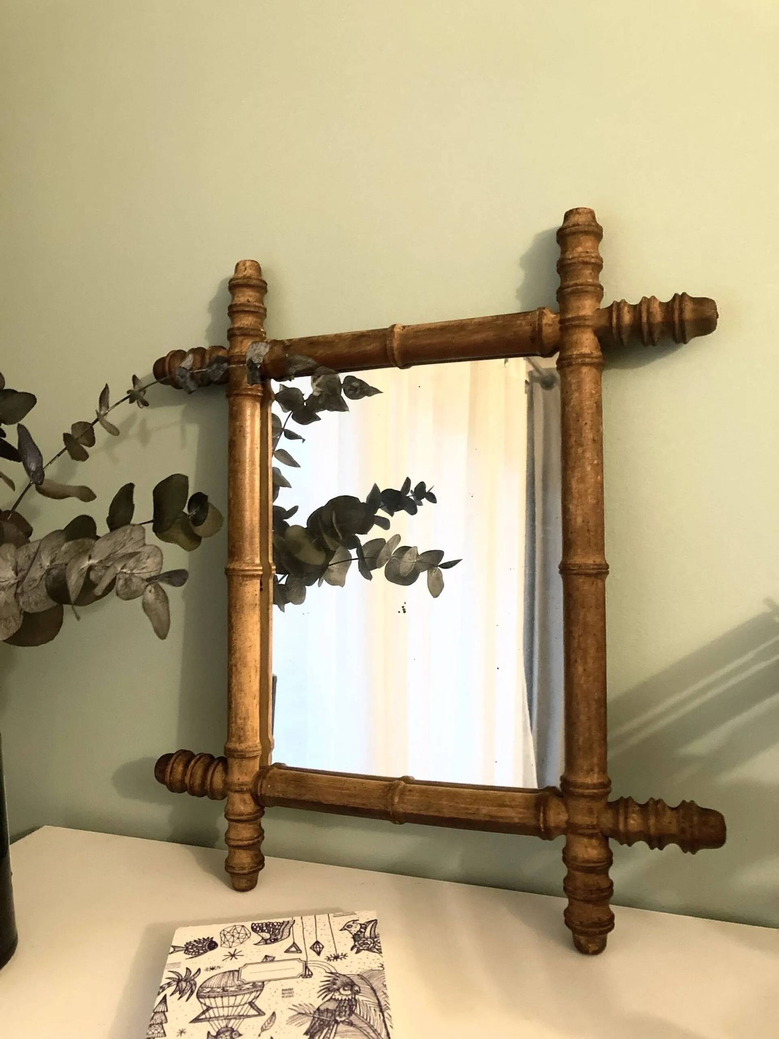 Bamboo wood mirror from the early 20th century.