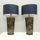 Lampes de table en céramique émaillée noir et or postmodernes, Italie années 1980