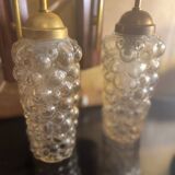 Set of 2 vintage wall lights, Danish teak, brass and bubble glass, Helena Tynell style, 1960s.