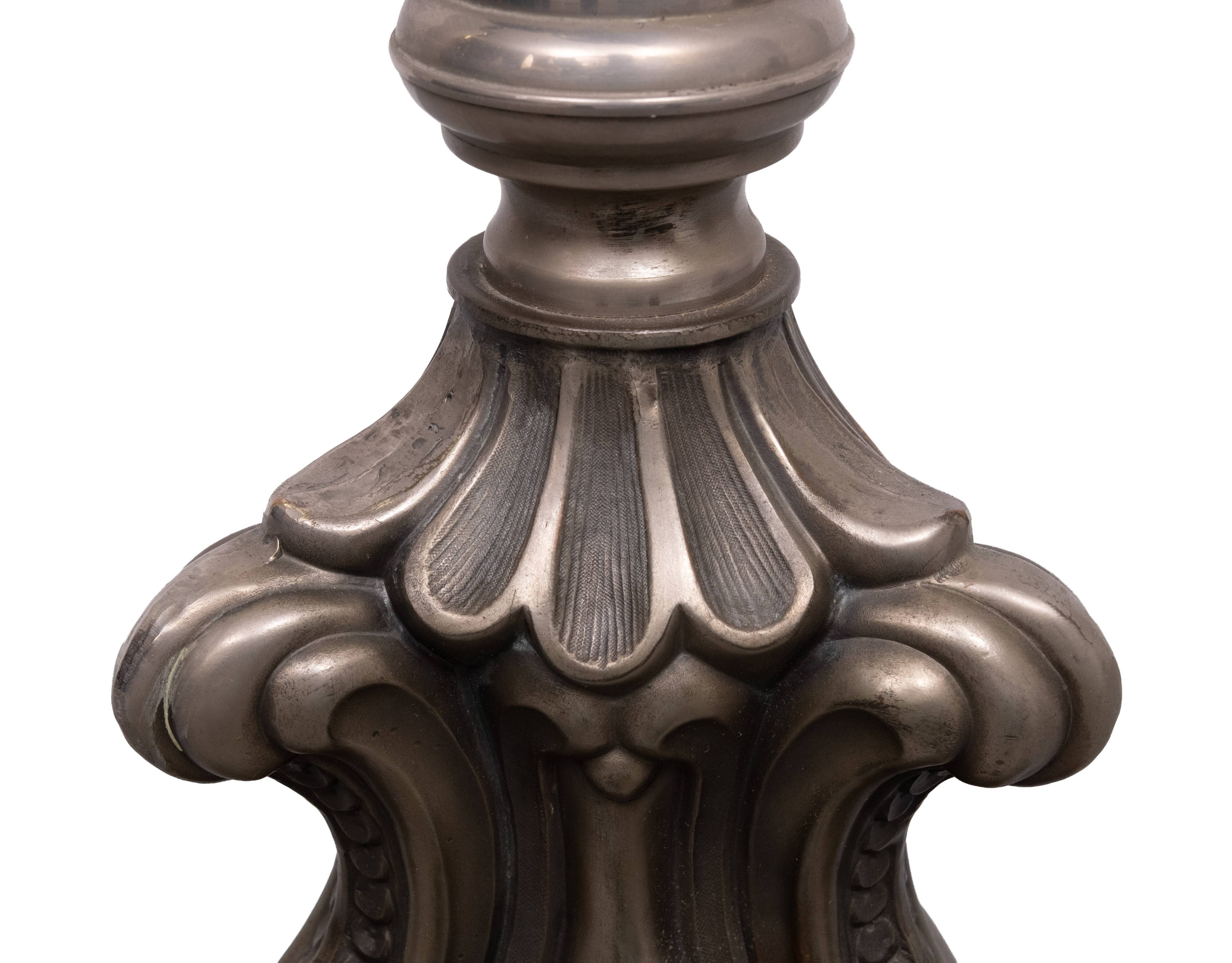 Stunning Antique Pewter Rococo Candlestick floor lamp Italy