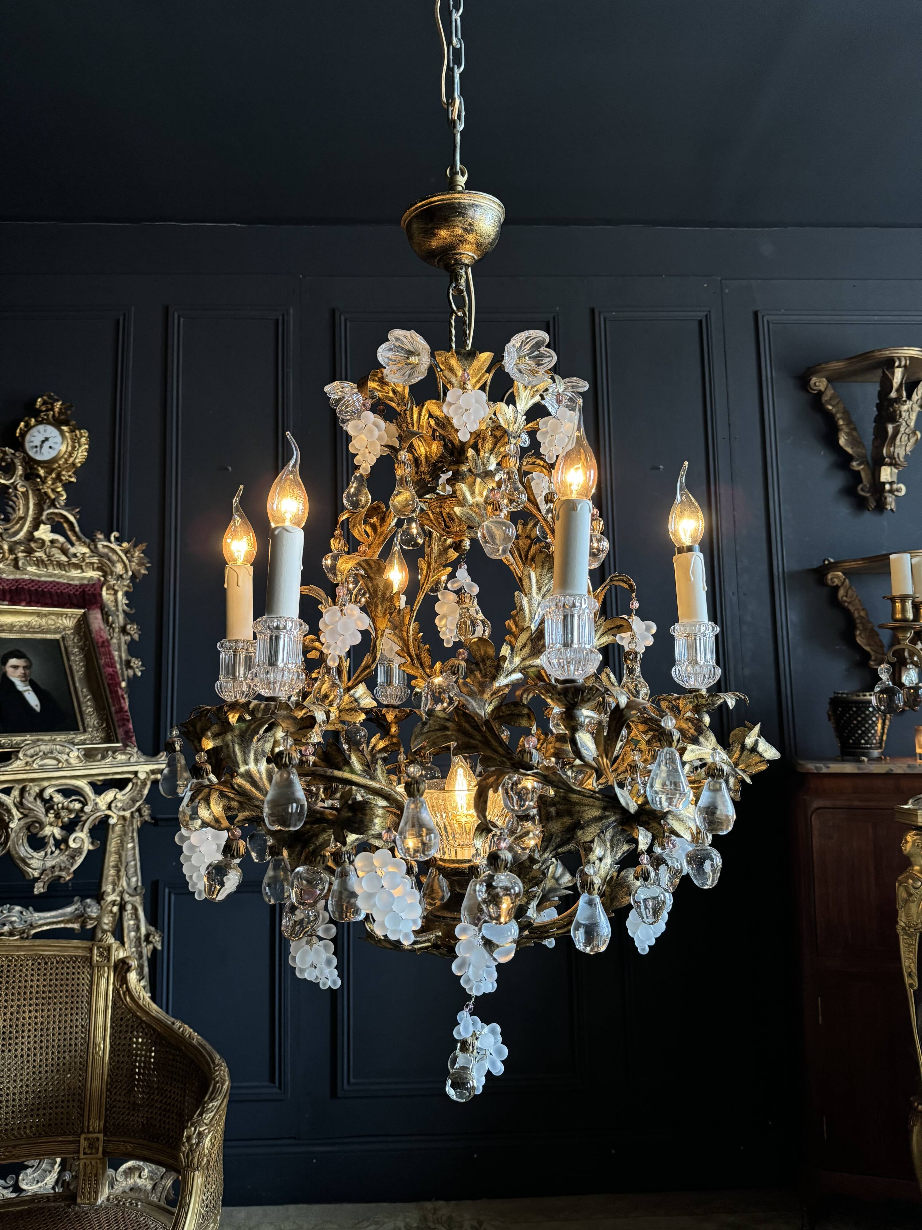 Bronze and Gold Metal Cage Chandelier from the 70s - 20th Century