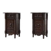 Pair of Breton Carved Oak Bedside Cabinets, France, circa 1900