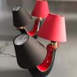 Pair of double fire lamps in red and black ceramic 50s