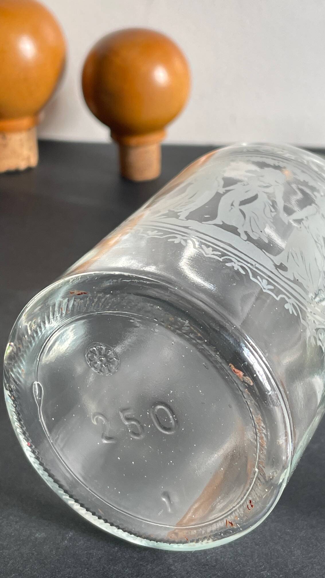 BOUTEILLES Verre Gravé et Bois VINTAGE