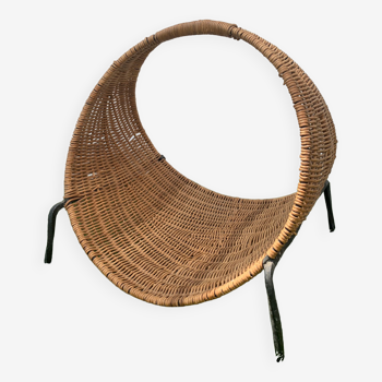 French wicker log holder, 1950