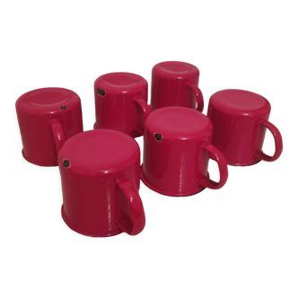Set of six vintage enamelled coffee cups