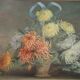 Tableau bouquet de fleurs huile à décor de chrysanthèmes signé  A.Plessy