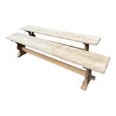 Pair of benches style monastery in raw solid wood