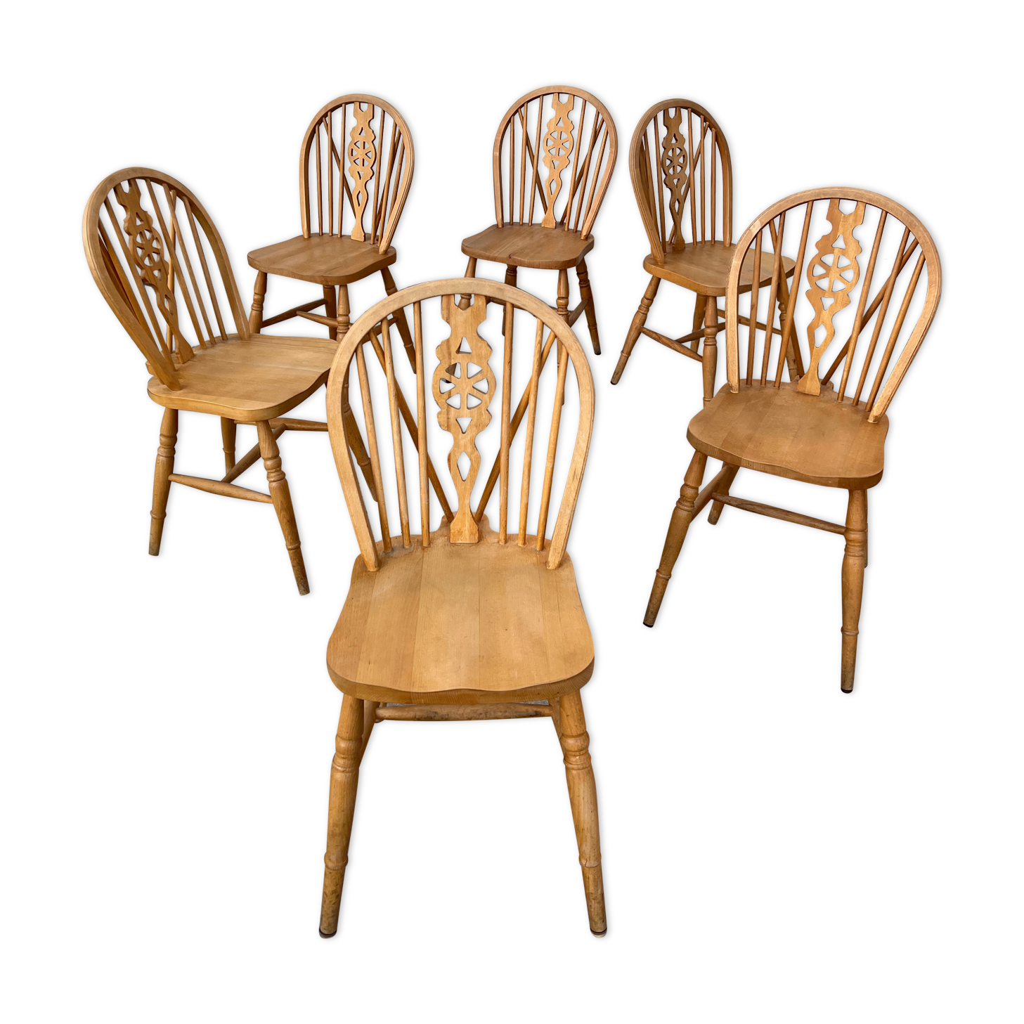 6 chairs bistro windsor wheelback in vintage beech baumann coffee
