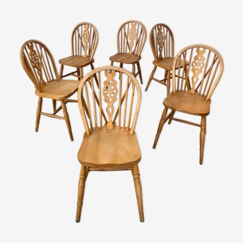 6 chaises bistrot windsor wheelback en hêtre vintage café baumann