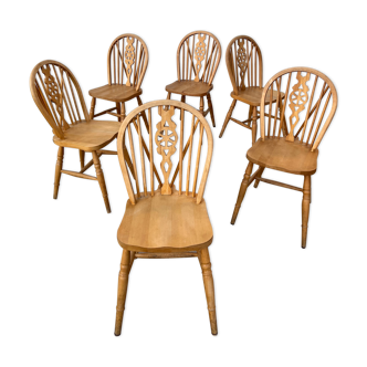 6 chaises bistrot windsor wheelback en hêtre vintage café baumann