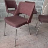 Set of 4 designer chairs from the 60s, chrome and fabrics