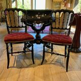 Pair of Napoleon III chairs, raspberry red velvet upholstered seats