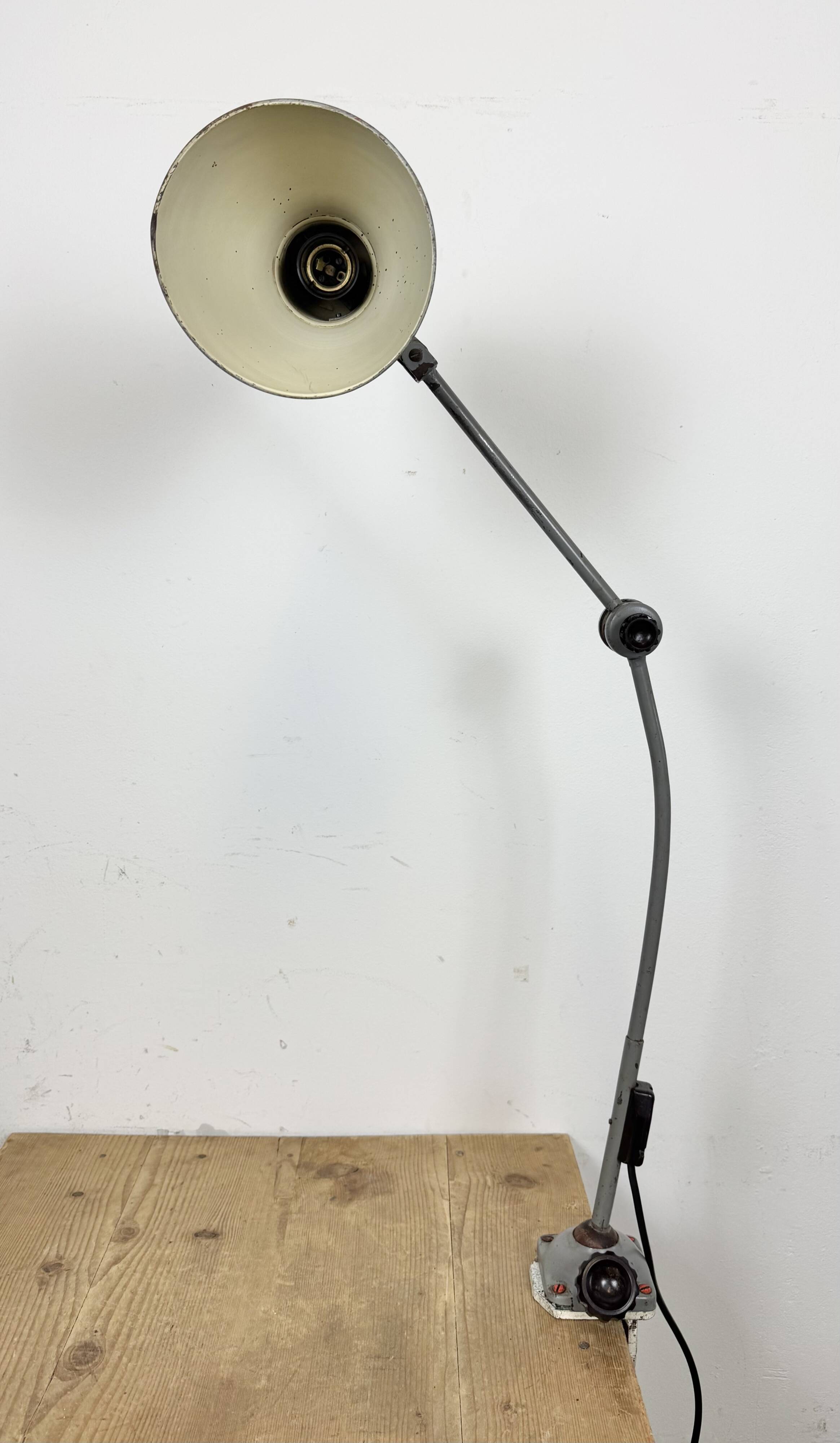 Large Grey Industrial Workshop Table Lamp, 1960s