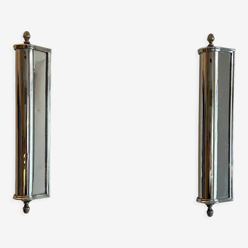 Pair of vintage art deco wall lamps, chromed metal, France 1930