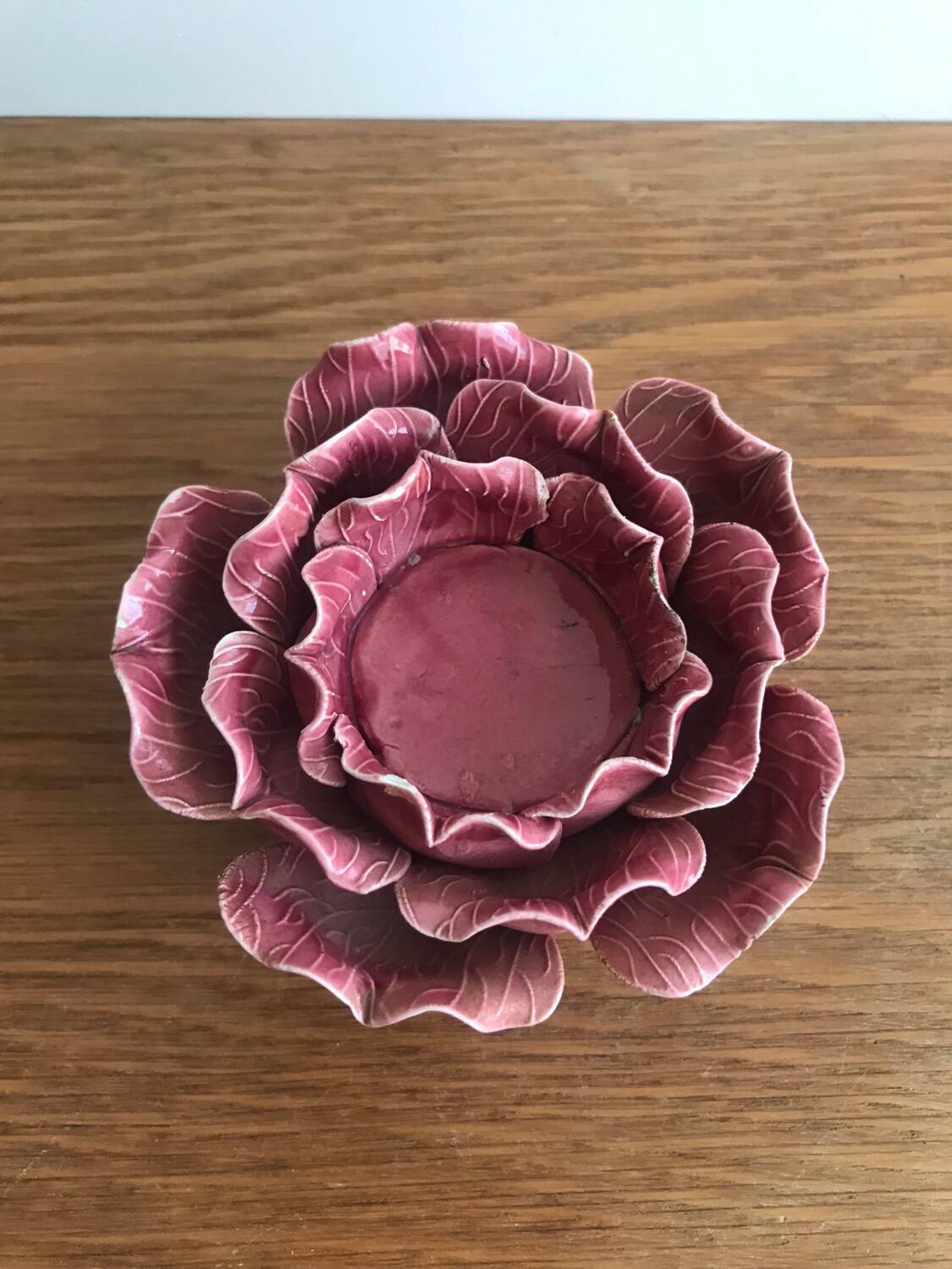 Vintage barbotine candle holder rare rose shape