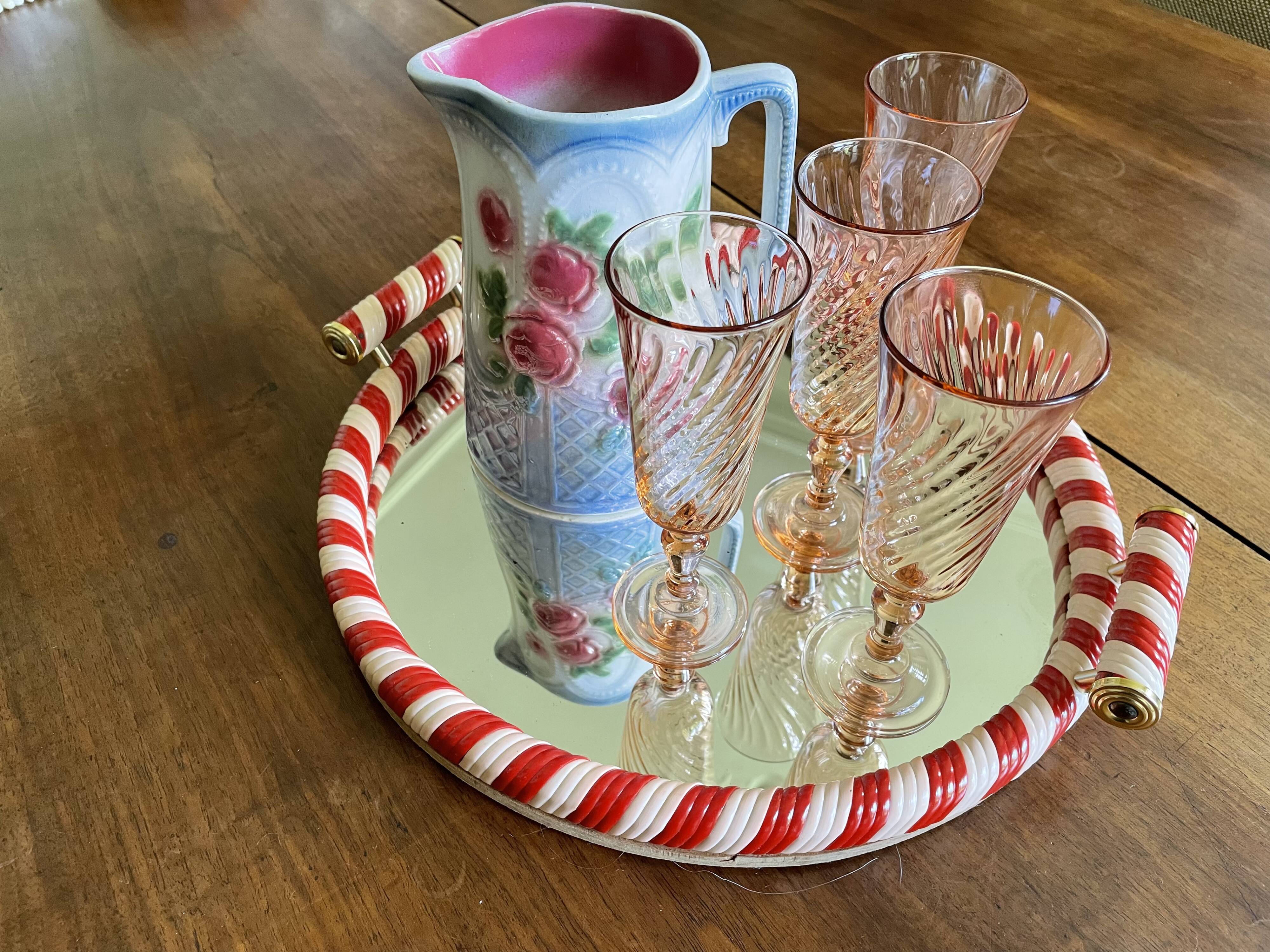 Round mirror tray scoubidou 50s/60s