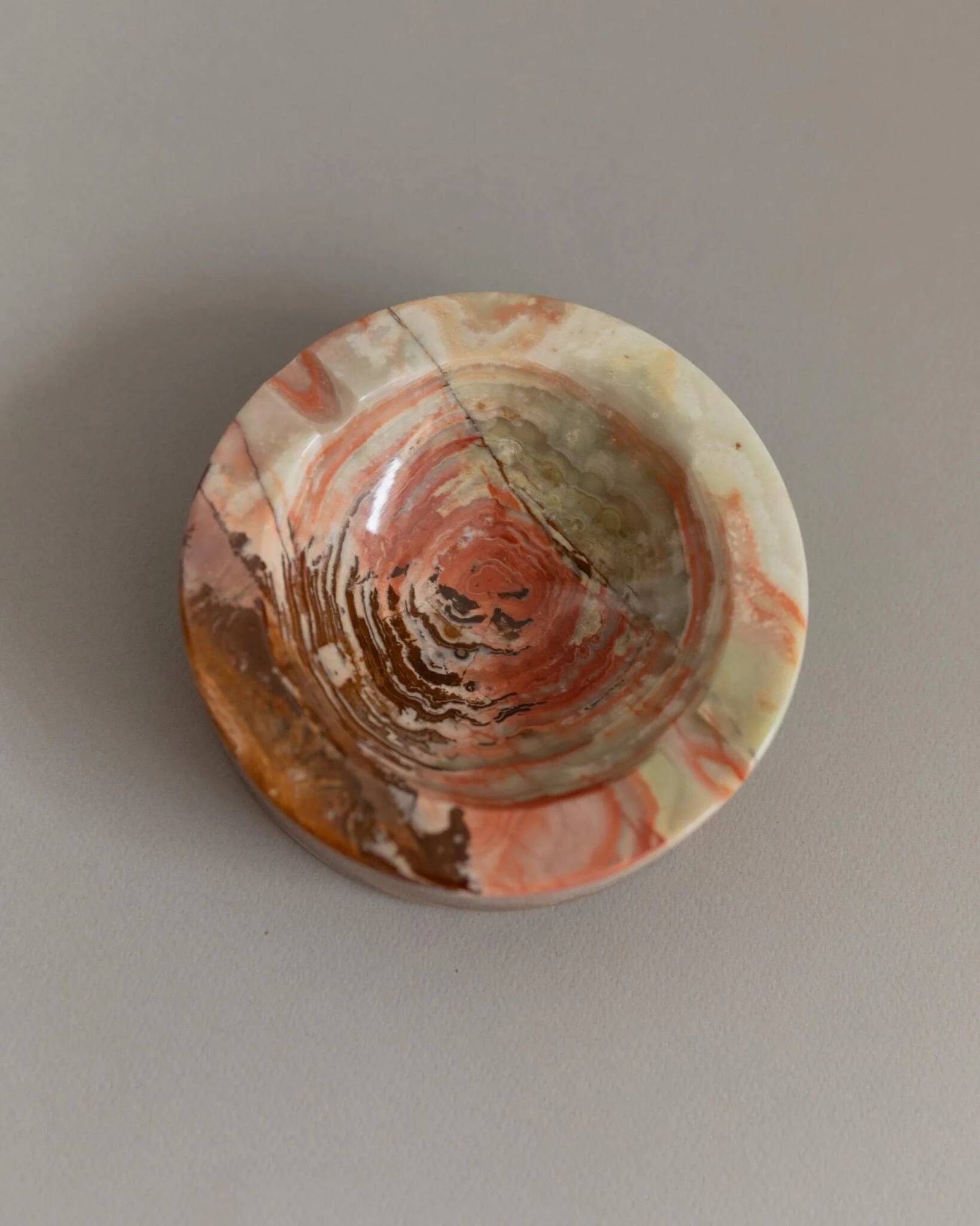 Vintage Onyx Stone Ashtray, solid green-beige-brown marbled, Italian design, 1970s retro decor