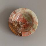 Vintage Onyx Stone Ashtray, solid green-beige-brown marbled, Italian design, 1970s retro decor