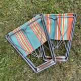 Vintage camping folding stool, striped canvas