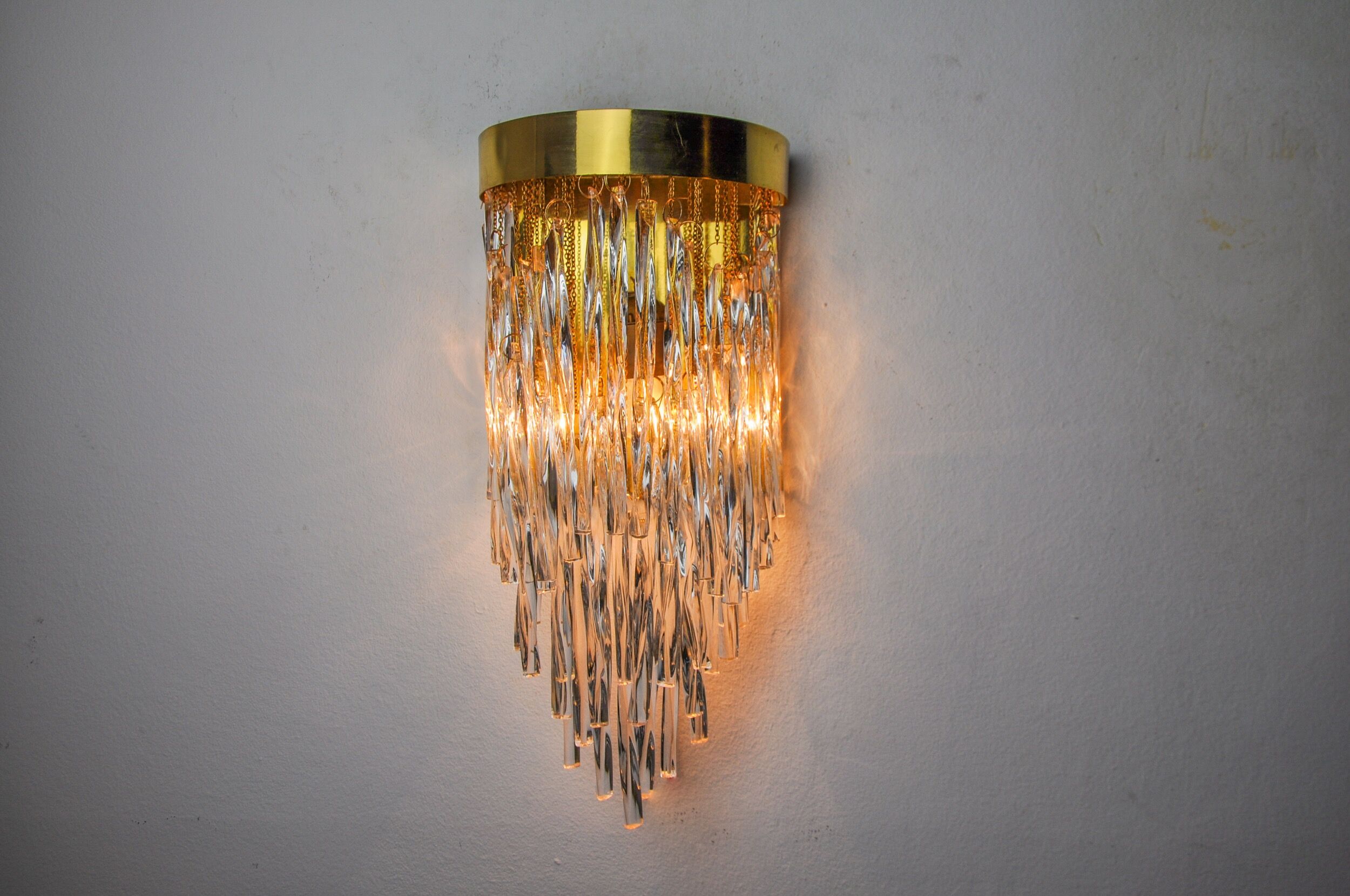 Venini waterfall wall lamp, Murano glass rods, Italy 1970