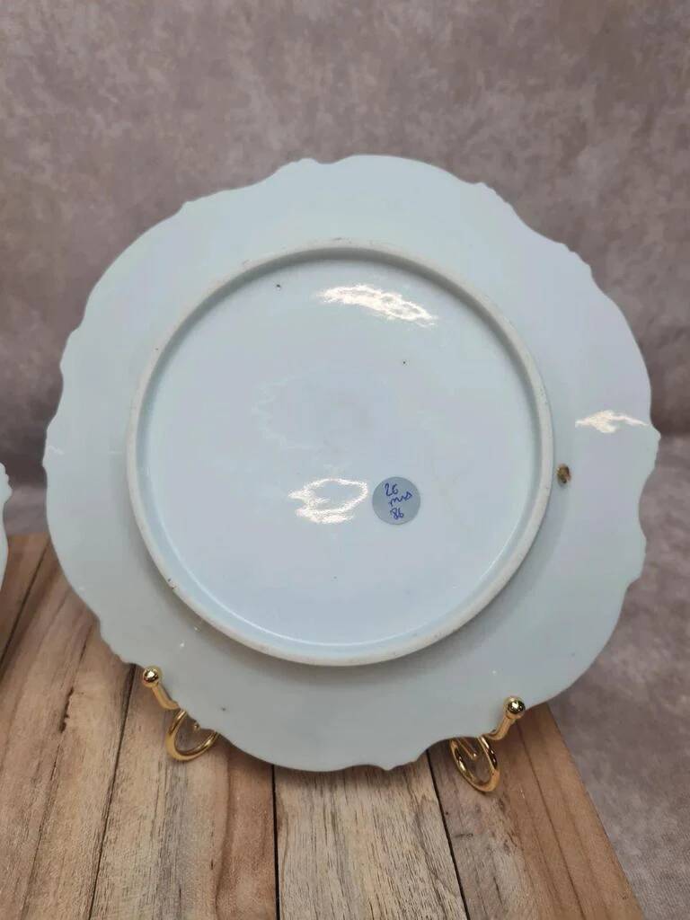 Set of 2 antique plates with Japanese-style hand-painted decoration – relief & gilding