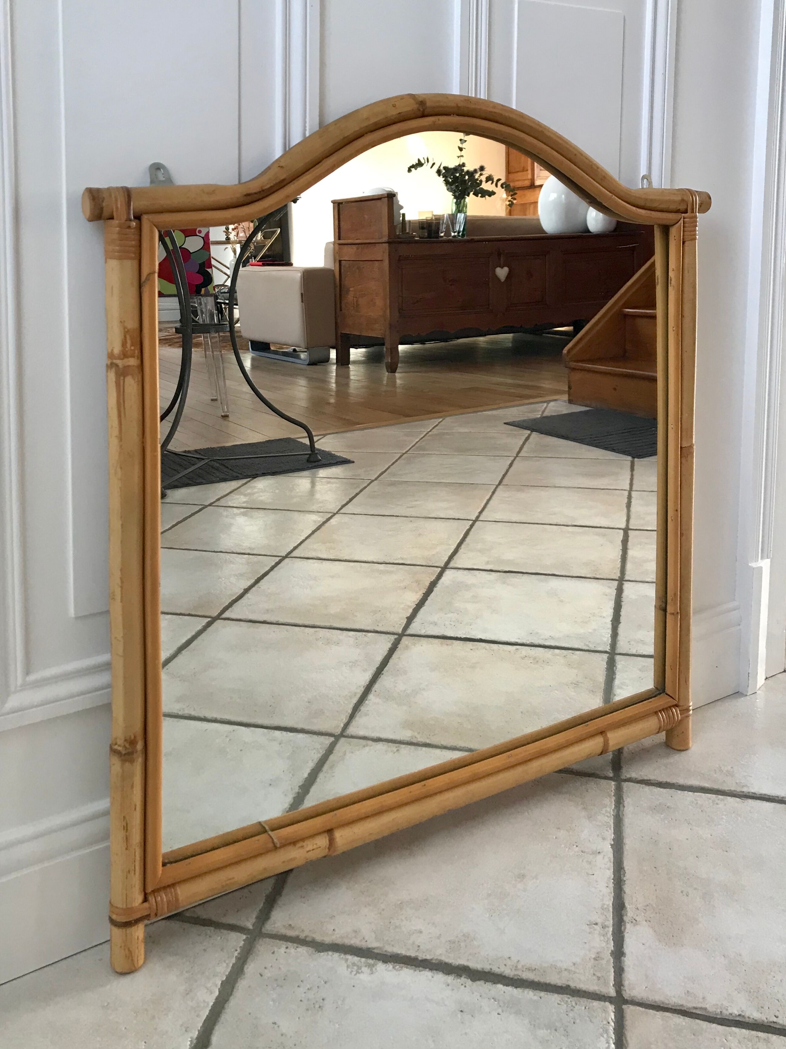 Rattan & bamboo mirror 50s