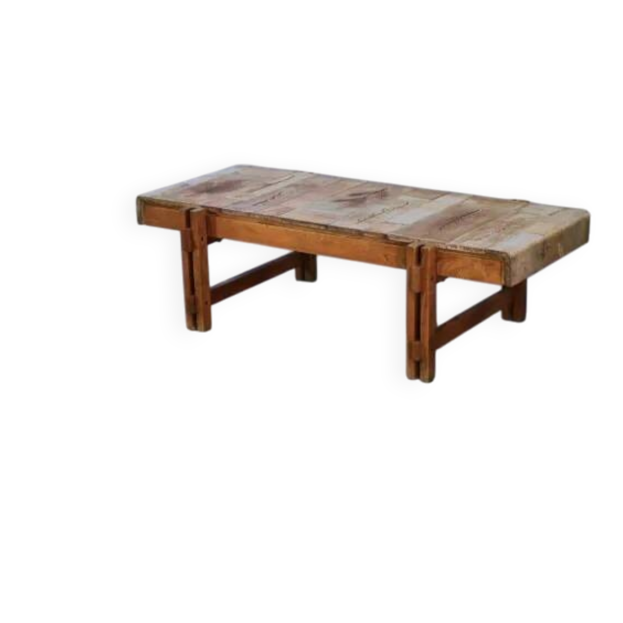 Coffee table in beech and ceramic by Roger Capron, 1960s