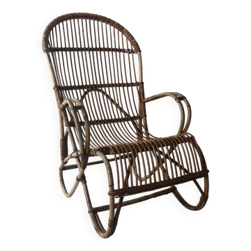 Vintage Dutch rattan armchair with armrest, 1960s