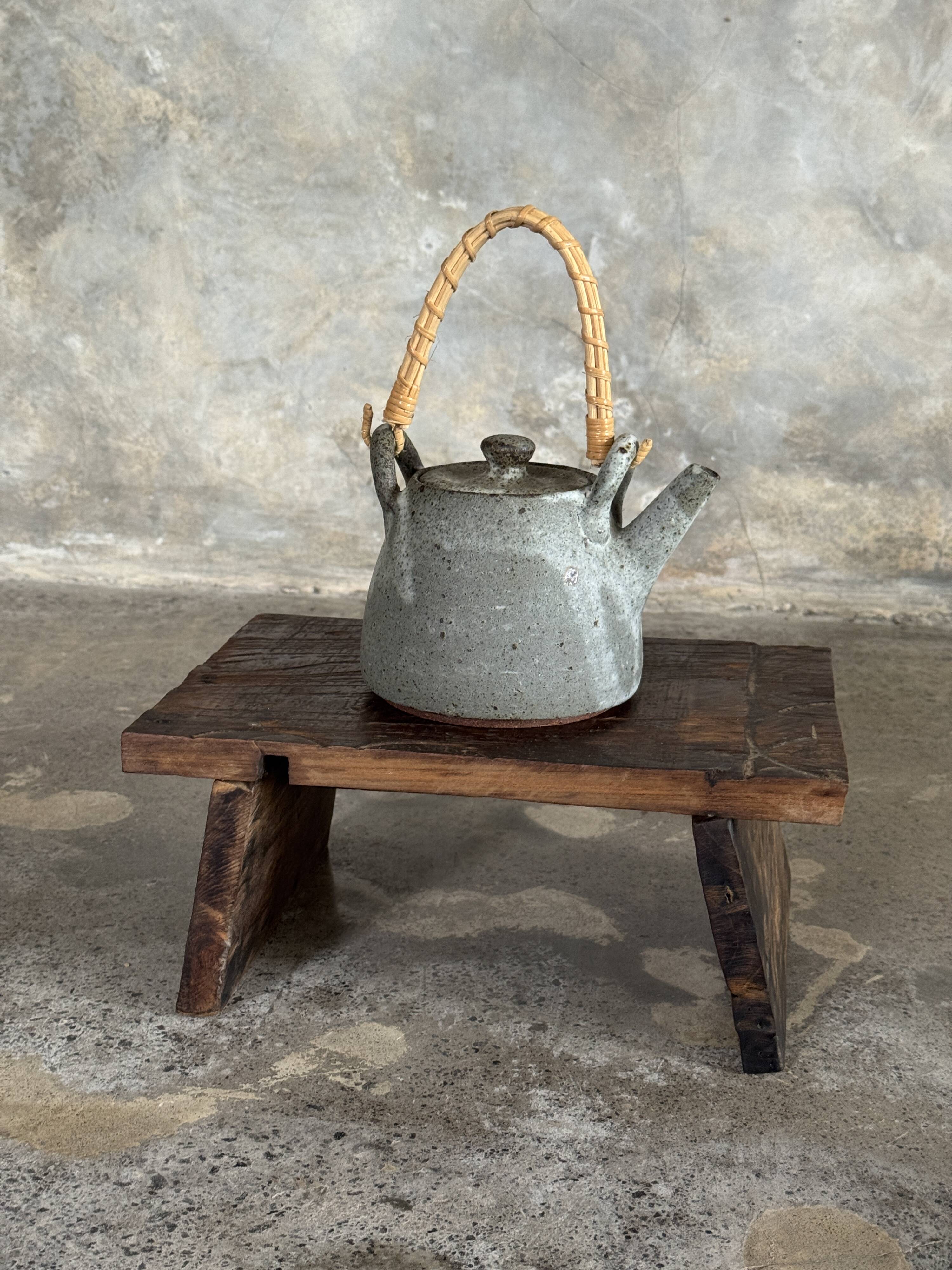 Small auxiliary stool in dark brown upcycled teak wood, engraved (3275)
