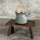 Small auxiliary stool in dark brown upcycled teak wood, engraved (3275)