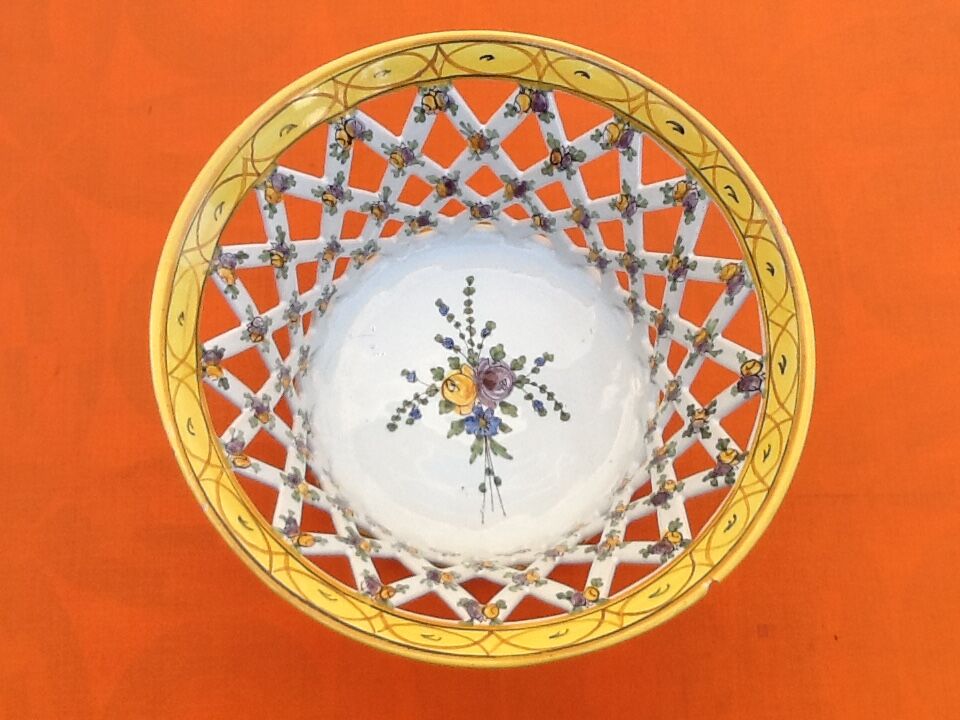 Openwork basket Faience Malicorne (Sarthe) TE Tessier Emile (1887-1971)