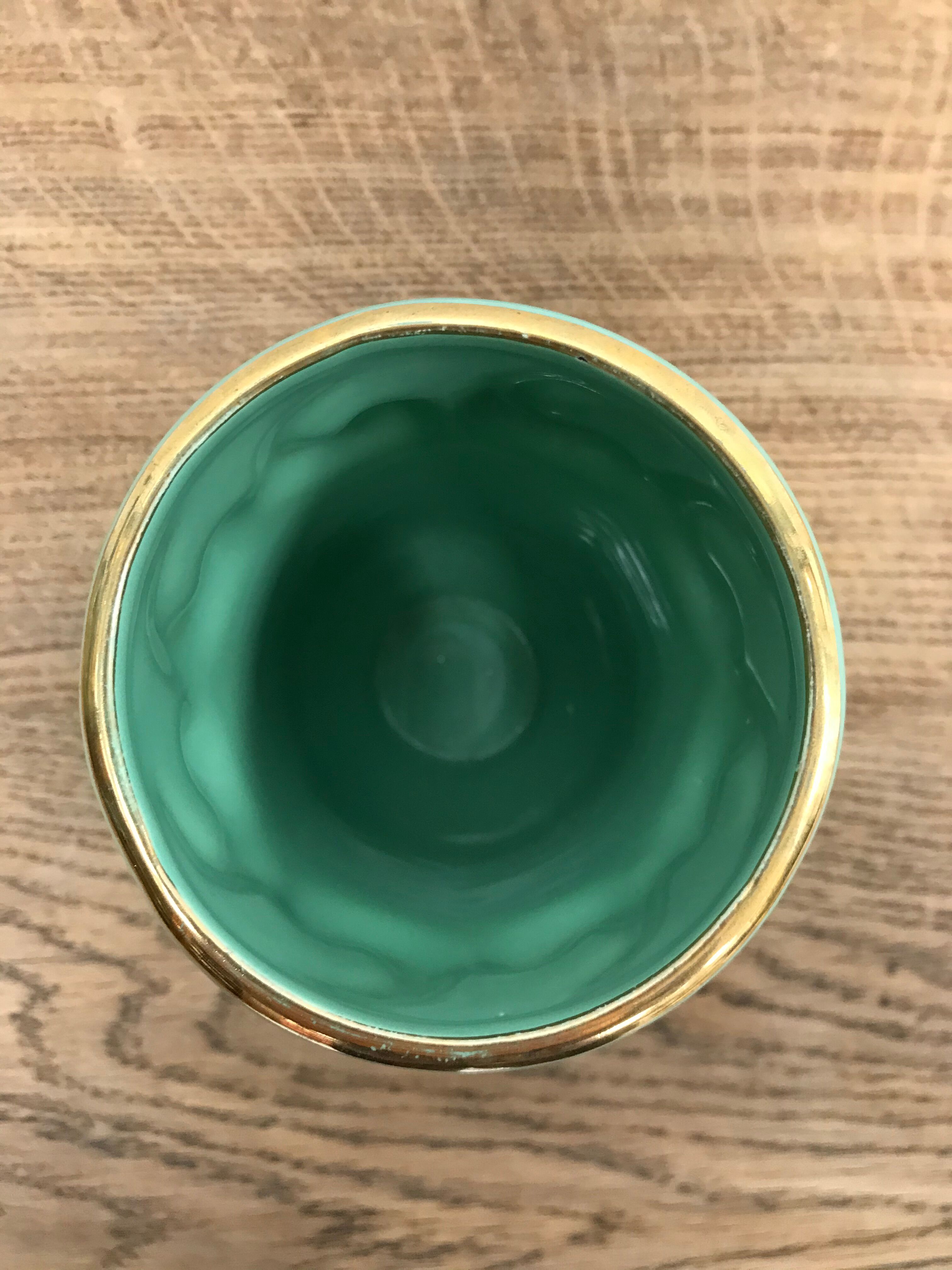 Green and gold ceramic vase