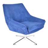 Vintage cord armchair shell, Deutsche democratic republic, ddr, 1960s, blue, chrome