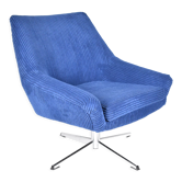 Vintage cord armchair shell, Deutsche democratic republic, ddr, 1960s, blue, chrome