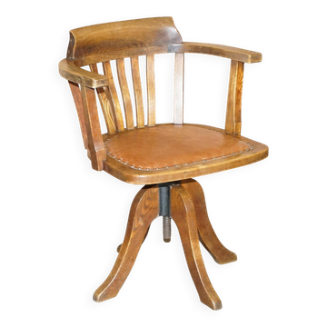 Fauteuil de directeur ancien circa 1900 époque Édouardien en cuir