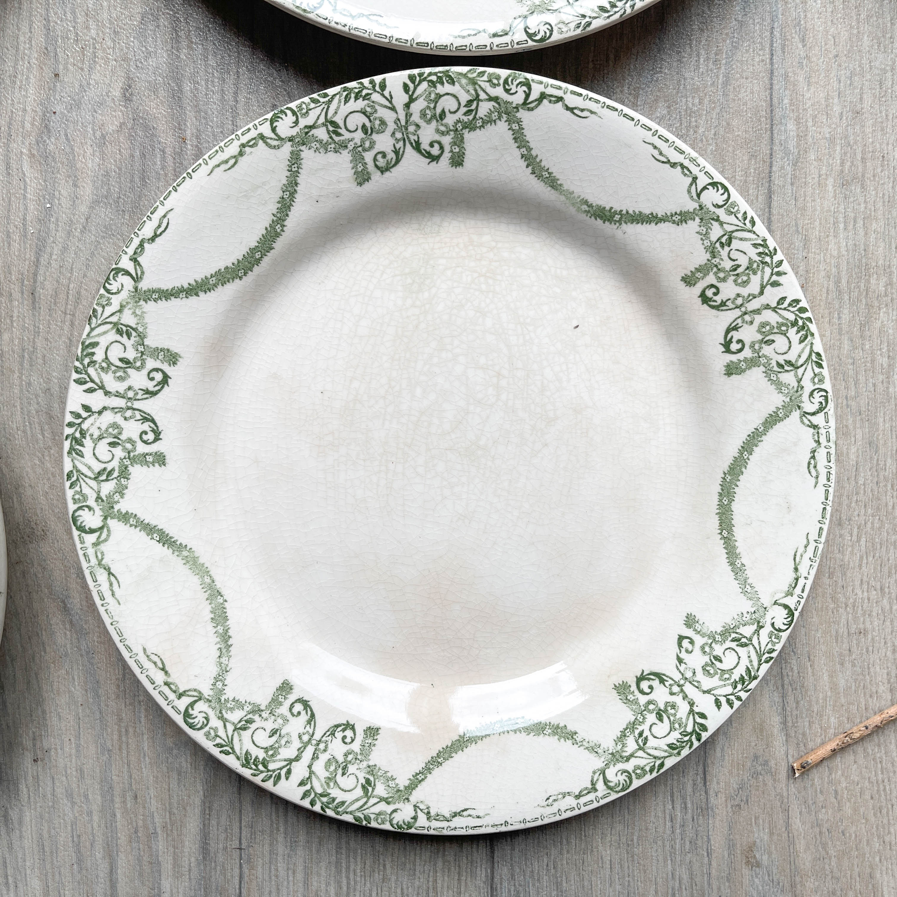 Flat plates terre de fer green creil & montereau labrador model "napoleon" 1890s