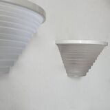 Pair of vintage white lacquered metal and sandblasted glass wall lights, Artemide Italy 1970