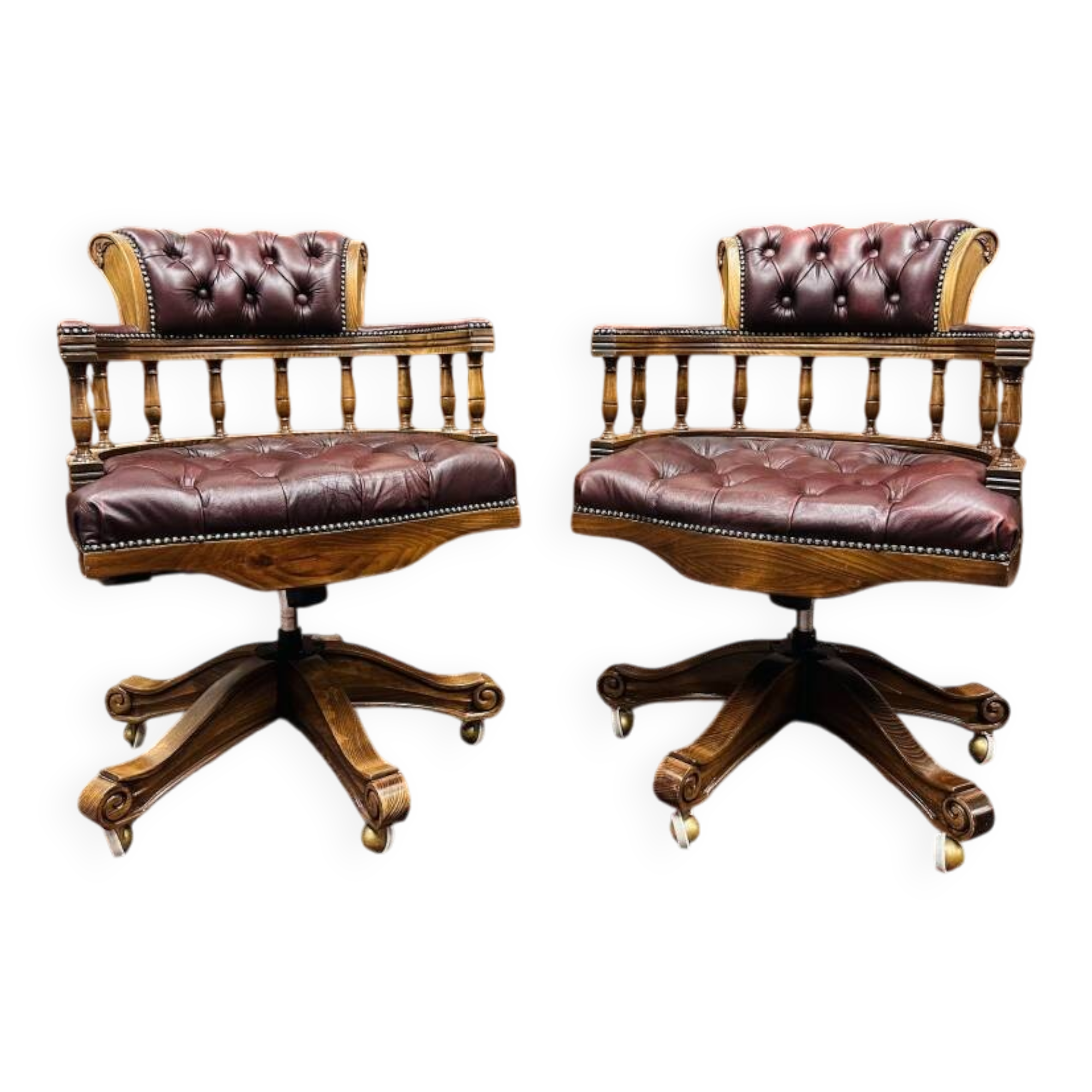 Set English Chesterfield Captain Chairs red Office chair