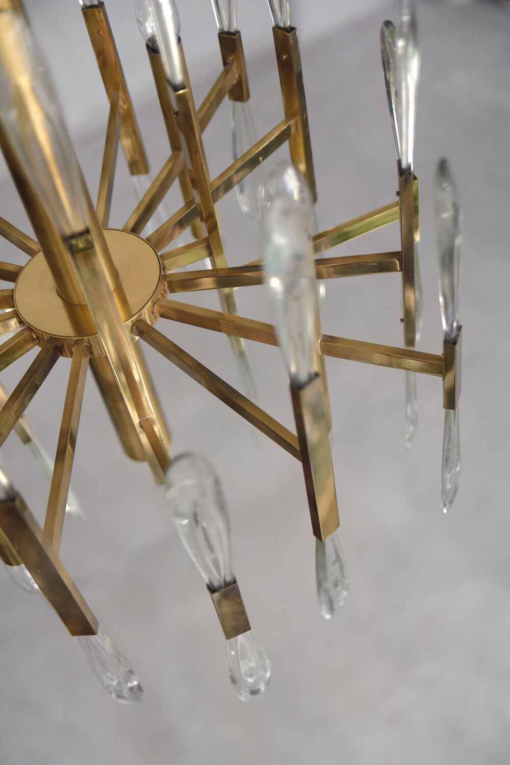 Italian brass chandelier with glass icicles from Sciolari, 1970