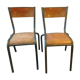 Pair of chairs school workshop wood and metal tubular