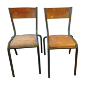 Pair of chairs school workshop wood and metal tubular