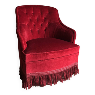 Fauteuil crapaud en velours rouge