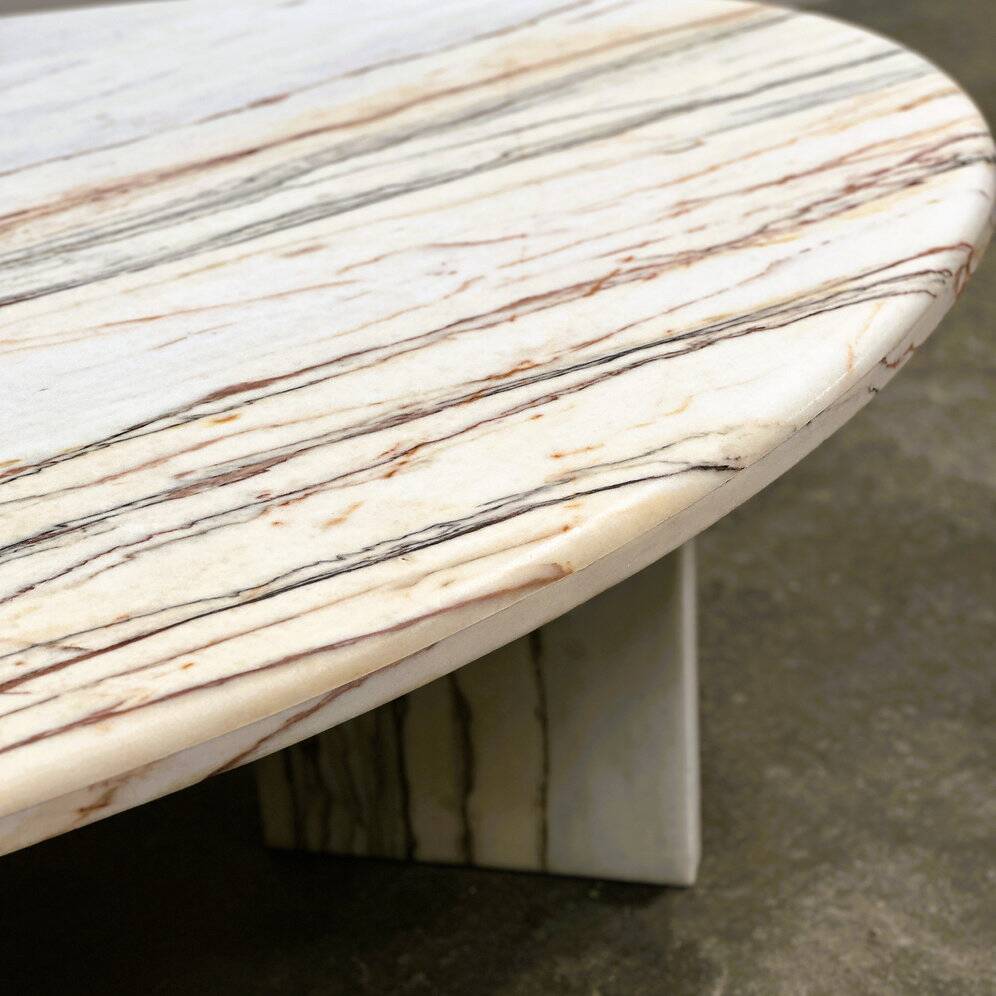 Oval Breccia Sarda Striato marble coffee table, Italy 1980s