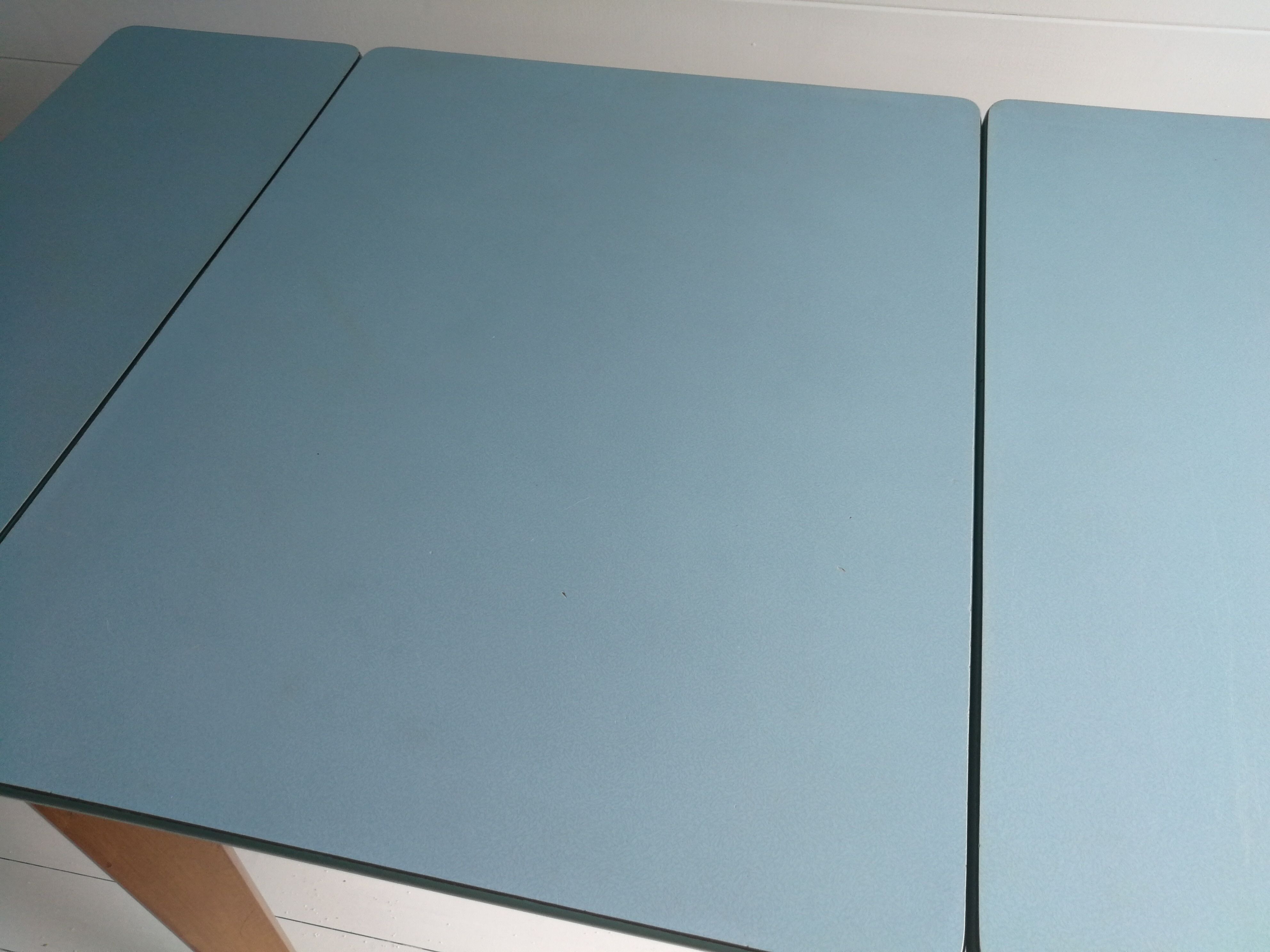 1950’S Blue Formica Drop Leaf Kitchen Dinning Table With Wooden Legs, Vintage, Retro, Mid Century.