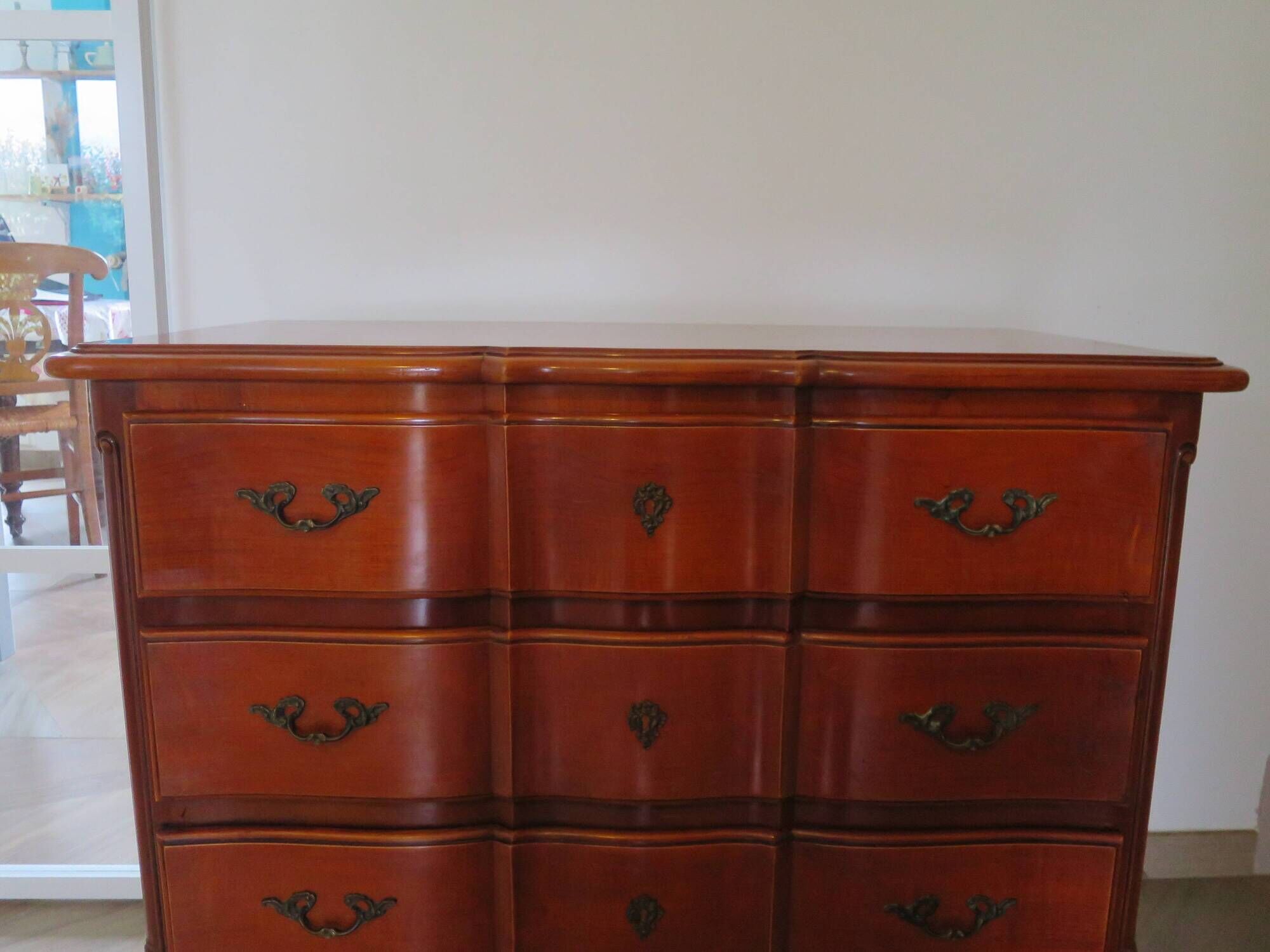 3-drawer chest of drawers in Louis XV style cherry wood, 1980s