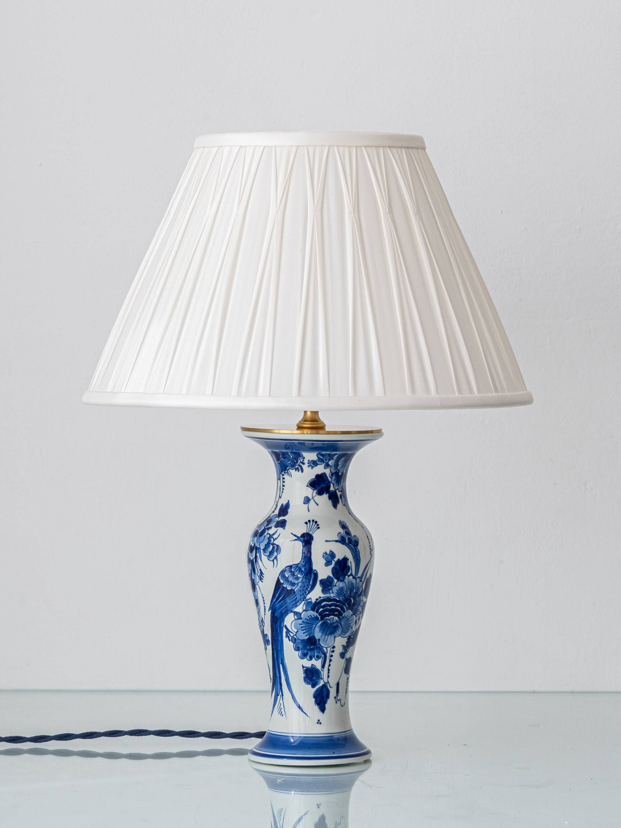 Table Lamp 'Chinoiserie' Blue and White from Delft, 1978, New Silk Shade