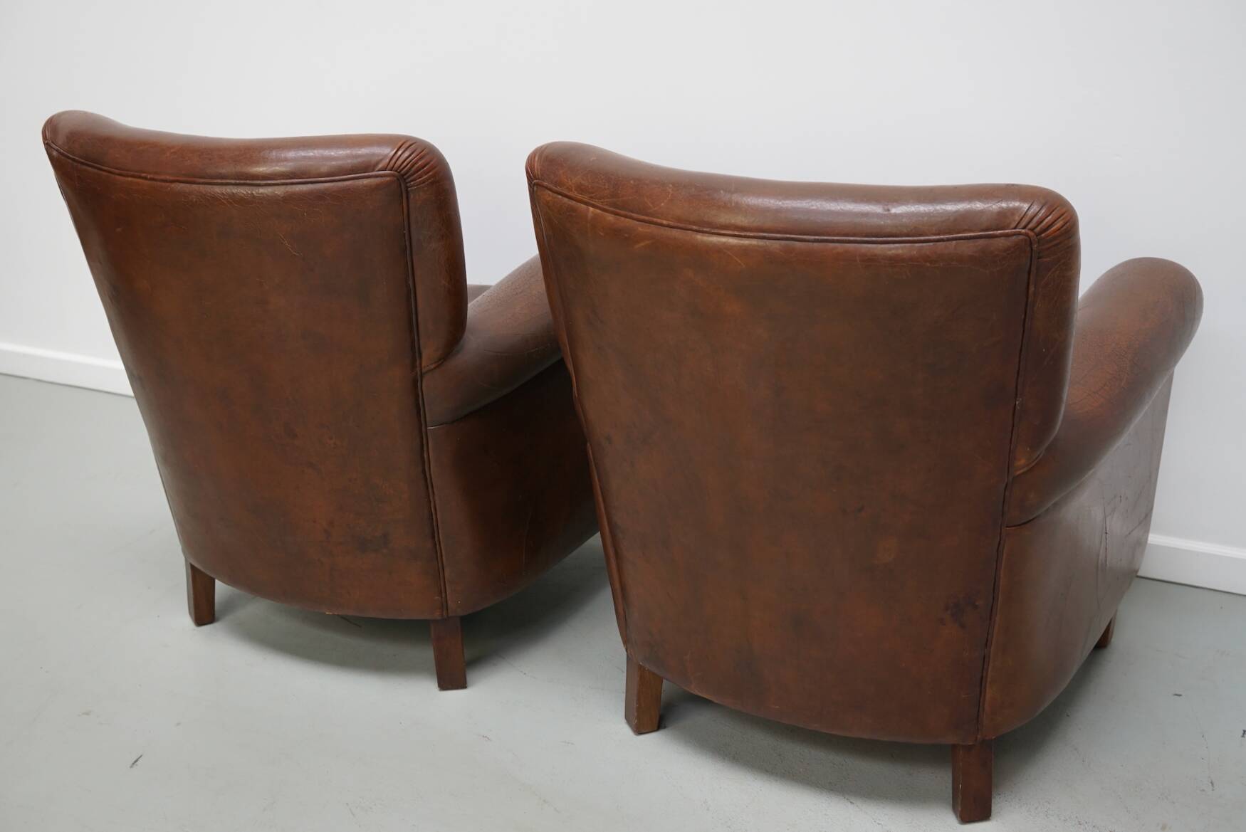 Vintage Dutch Cognac Colored Leather Club Chair, Set of 2