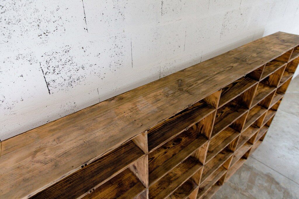 Factory locker cabinet, wood and green